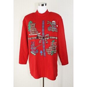 Vintage KWBL Cowichan Christmas Sweater Pullover Red Teddy Bears Approx. XL #04